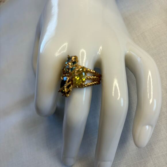 Gold Braided Wire Wrapped Crystal Ring Size 9 - Picture 9 of 9